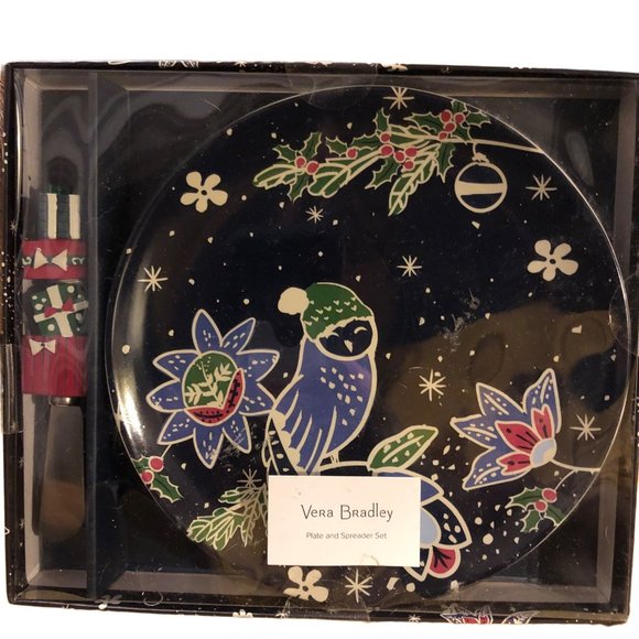 Vera Bradley Holiday Owls Plat  Spreader Set Christmas Holly NIB - Picture 1 of 5